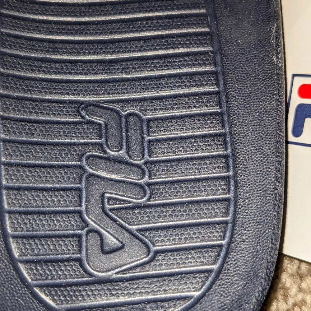 FILA Kids Child Black‎ White Logo Slides Flip Flops Sandals Size 13 NWT